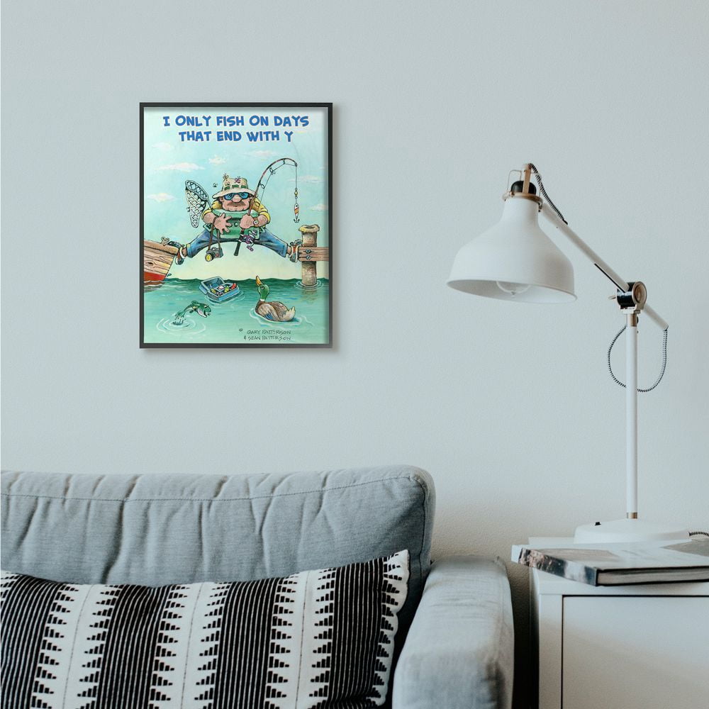 Stupell Industries Days That End With Y Funny Sports Fishing Cartoon Design Framed Wall Art by Gary Patterson