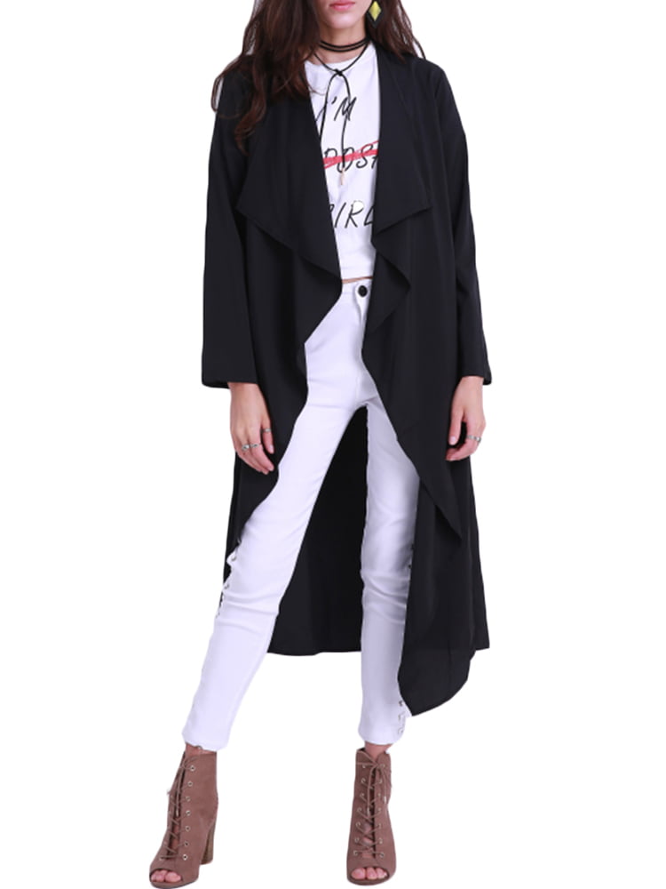 Womens Outwear Longline Lapel Suede Self Tie Duster Jacket Trench Coat Cardigan