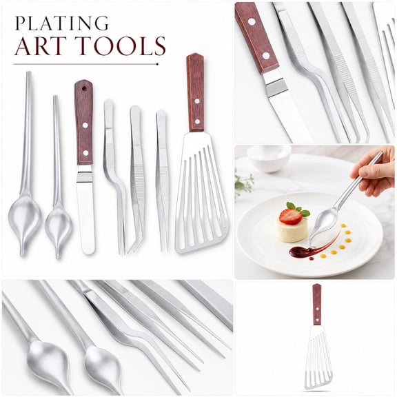 Kitchen Plating Decorating Tool Set, Stainless Steel Cooking Utensils Set, 7-Piece Cooking Tools Set, Cooking Tweezers Stainless Steel, Stainless Steel Plating Drawing Spoons for