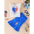 thumbnail image 2 of Wassery 4th of July Toddle Girls Pants Set Independence Day Clothes Fly Sleeve Crew Neck Letters Stars Stripe Print Tank Tops+Flare Pants 2Pcs 9M 12M 18M 2T 3T 4T Baby Summer Casual Outfits 9M-4T, 2 of 9