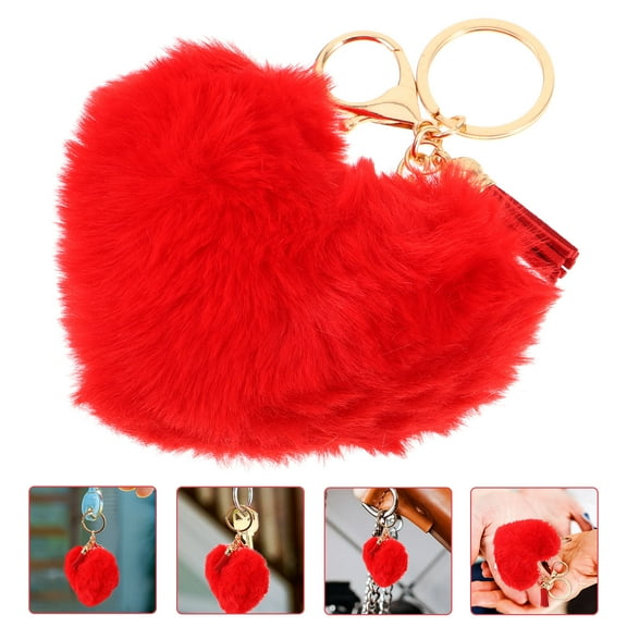 PAMINGONO Backpack Pendant Heart Shape Plush Key Ring Red Metal Tassel Design Keychain 1Pcs