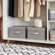 StorageWorks Fabric Storage Bins with Lids & Handles, Decorative Storage Boxes for Closet & Shelf, Large Storage Bins, 2-Pack, Gray, 14.7 x 9.8 x 10.2