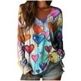 thumbnail image 2 of Craaazy Women's Plus Size Valentines T-Shirts Casual V Neck Long Sleeve Cozy Tops Gifts, 2 of 3