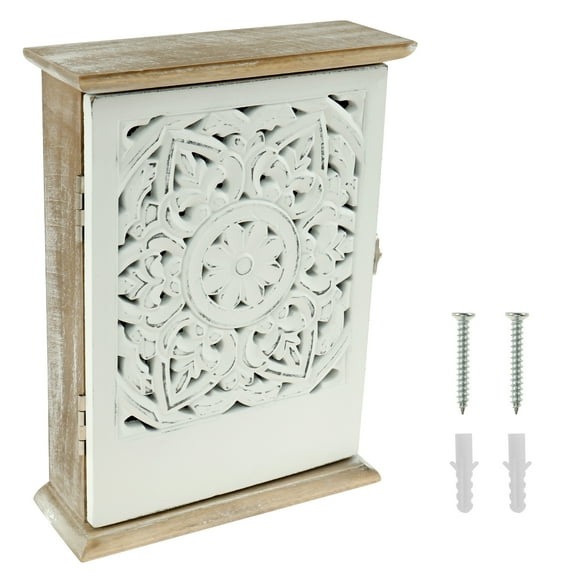 Key Cabinet Box with 6 Key Hooks Decorative Wood Key Cabinet Vintage Key Holder Box Wall Mounted Wood Key Box Minimalist Wall Key Box Easy to Install for Home Office Entryway