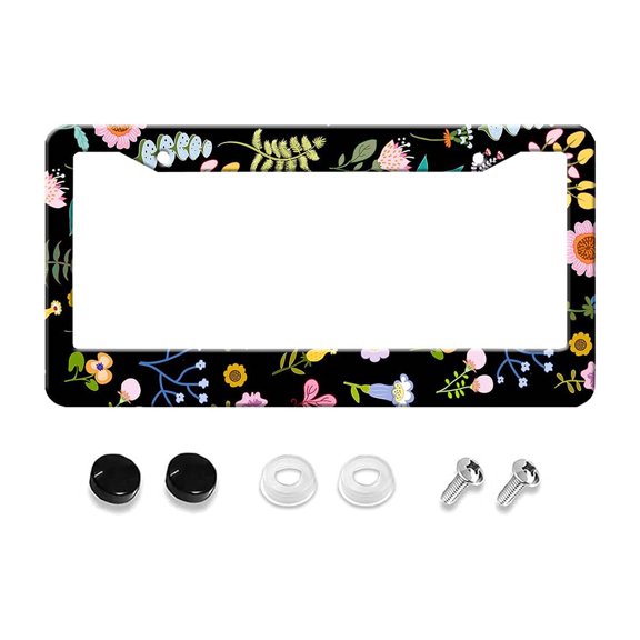 Colored flowers Aluminium license plate frame The USA Automotive Standard attachment 2 holes and screws size 12X6 inches