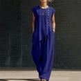 thumbnail image 7 of MLCDZ Sets for Women 2 Piece Button Round Neck Short Sleeves Tops and Wide Leg Loose Fit Pants Set Matching Beach Vacation Outfit with Pockets, 7 of 7