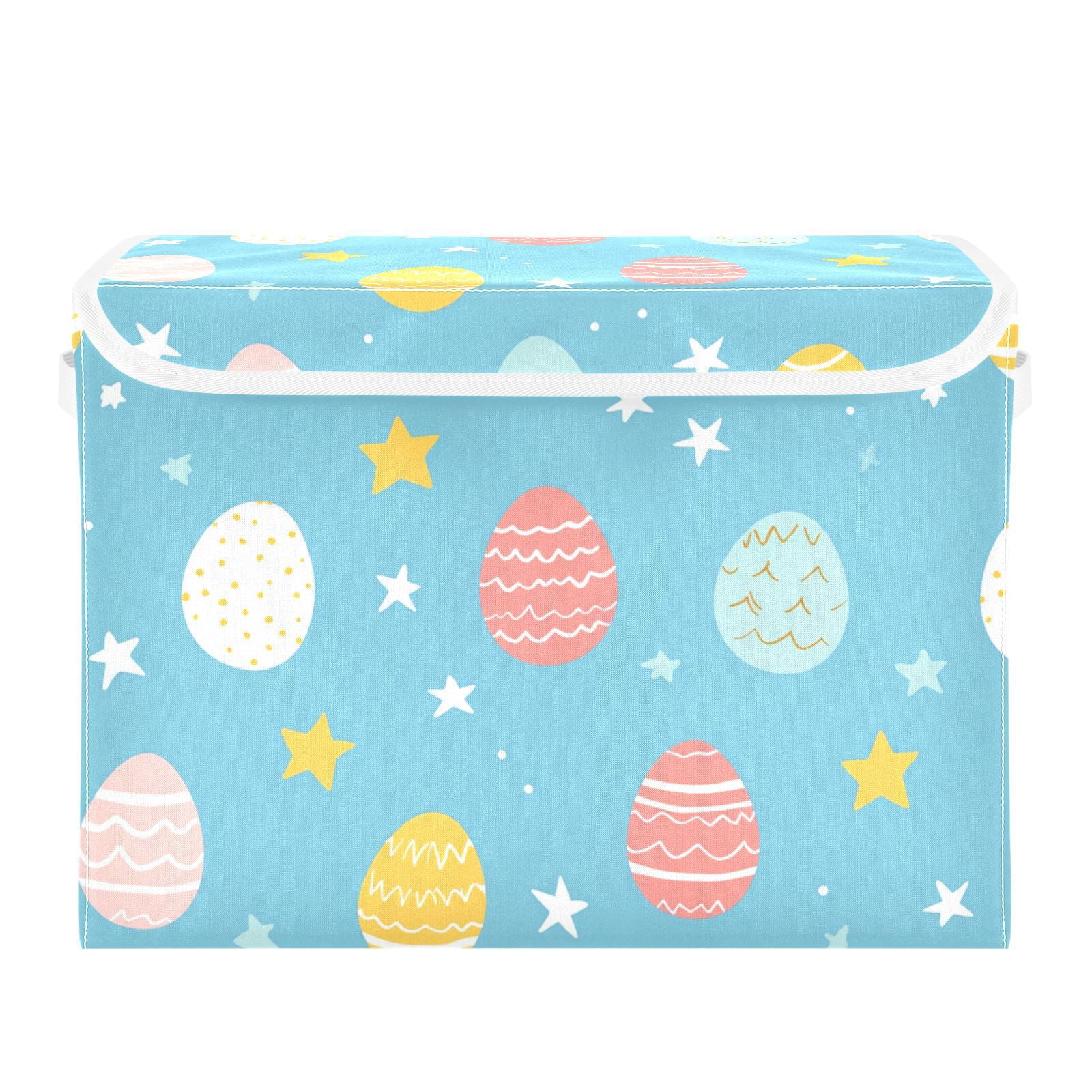 Easter Eggs Storage Basket for Shelves Foldable Container Organizer for Organizing Toys Clothes Books with Handles