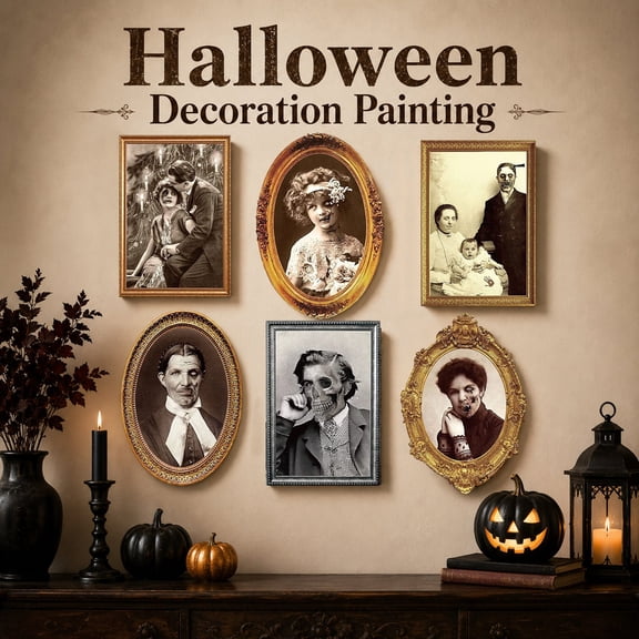 Halloween Picture Frame Wall Decor Set of 6, Vintage Gold Picture Frames with Antique Finish for Creepy Gothic Gallery Wall, 10X7 Inch Photo Frames for Wall Hanging Haunted House