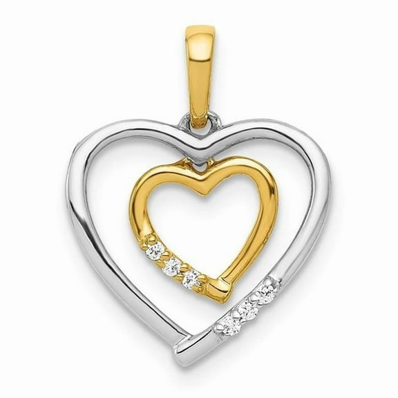 Finest Gold 14K Two-Tone White with Yellow Gold Heart Charm Diamond Heart Pendant