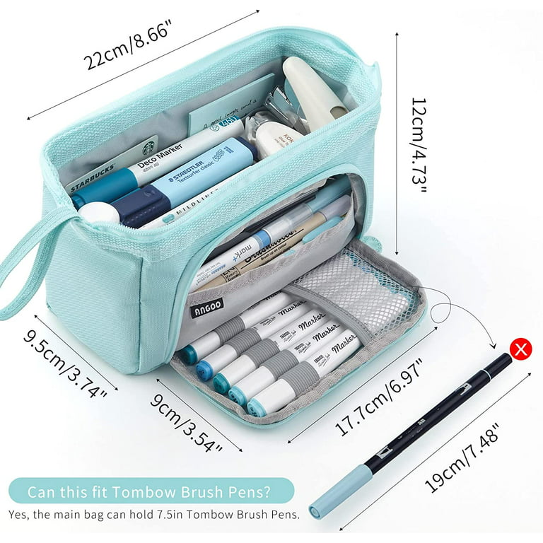 Small Pencil Case Portable Pencil Pouch Handheld Stationery Storage Pen Bag  for Teen Student College Business Travel Office Adult-Denim Blue