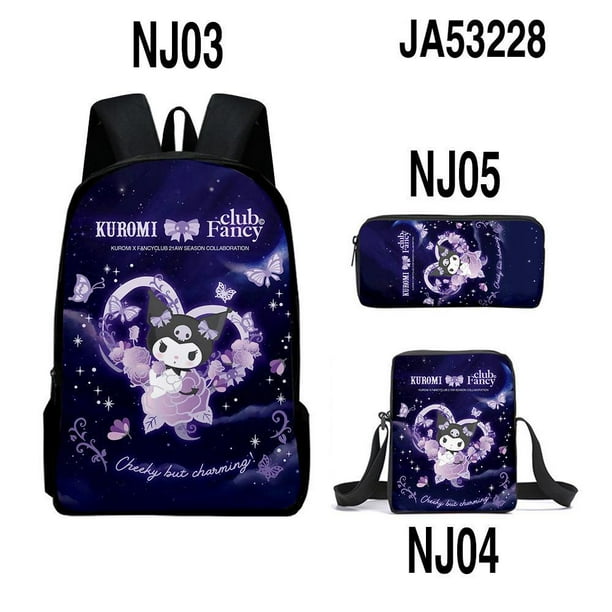 Kuromi Anime Mochila De Hombro Bolso De Lápices Conjunto Sanrio Mochilas escolares
