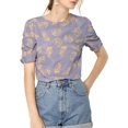 thumbnail image 3 of MODA NOVA Juniors Elegant Crew Neck Shirred Sleeve Keyhole Back Floral Blouse, 3 of 7