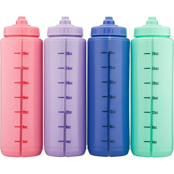 Sport 4 Pack 32oz Squeeze Water Bottles with  Blender Whisk,  for Sports & Travel
