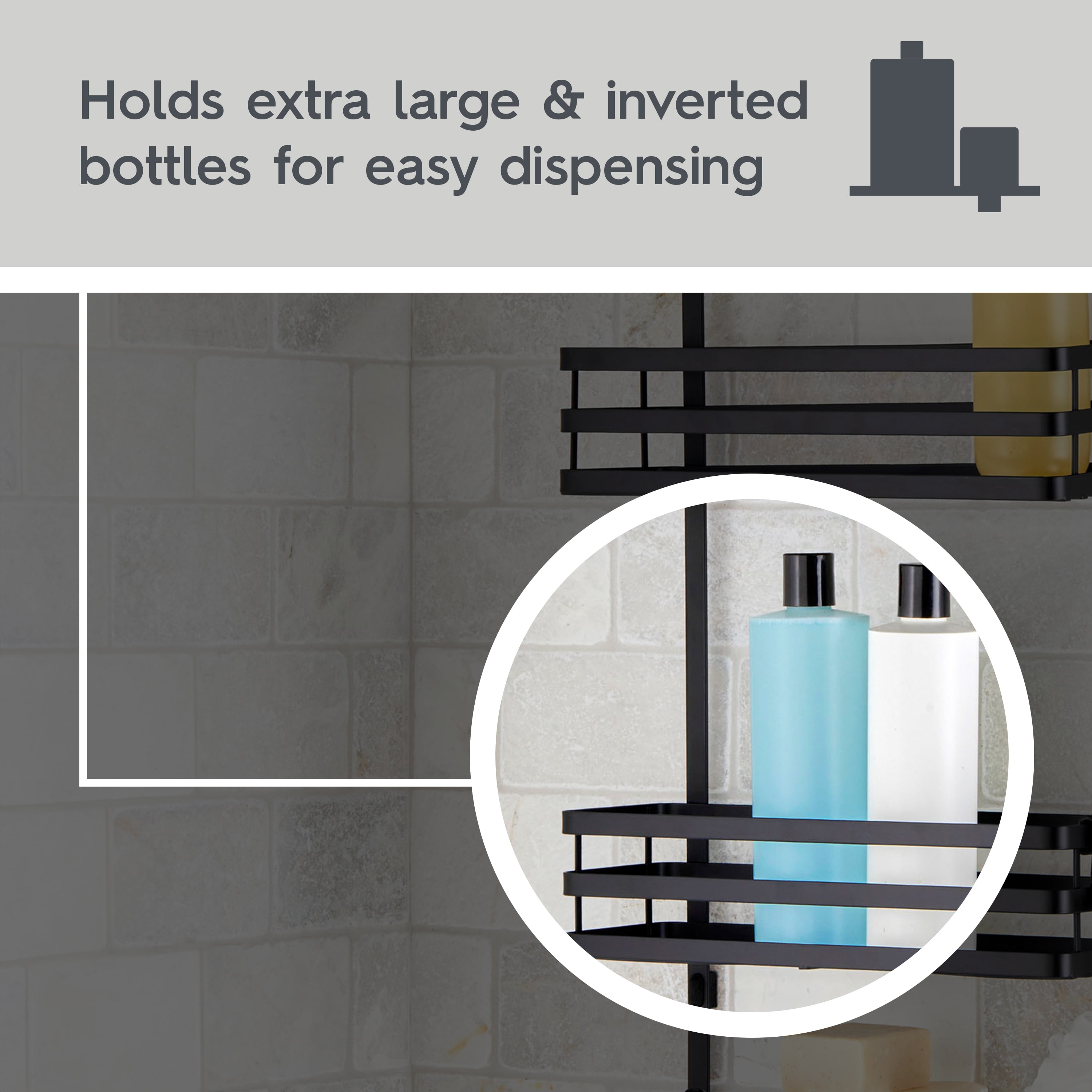 BHG Flat Wire Shower Caddy with 3 Shelves Black Bathroom Organizer