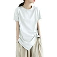 thumbnail image 2 of Tittly T Shirts for Women Spring Tops for Women Women's Sense Of Design T Shirts Short Sleeve Solid Tops Casual Summer Tees Tshirts Shirts Basic Tees White L, 2 of 6