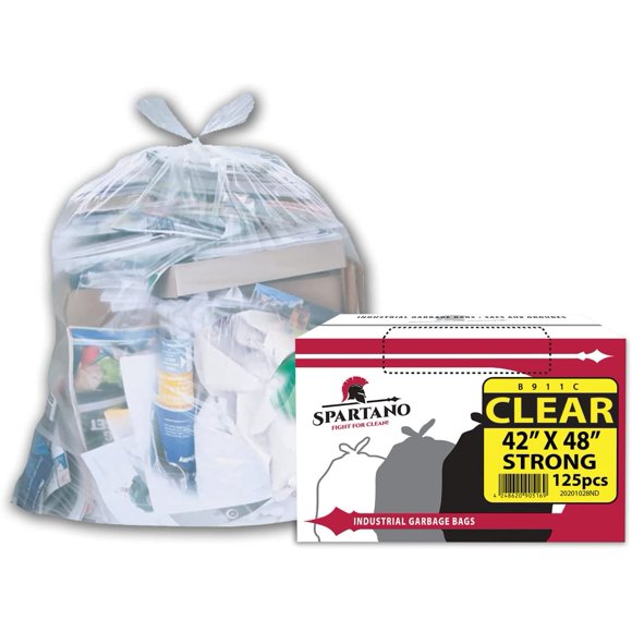 Spartano Clear Garbage Bags 125 Count, Multipurpose Trash Bags for Home & Office & for Industrial Use, Size (42 x 48 Inch)