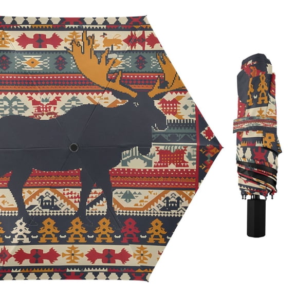 Compact Sun Umbrella Windproof Travel Umbrellas for Rain Strong Portable UV Protection Moose Silhouette