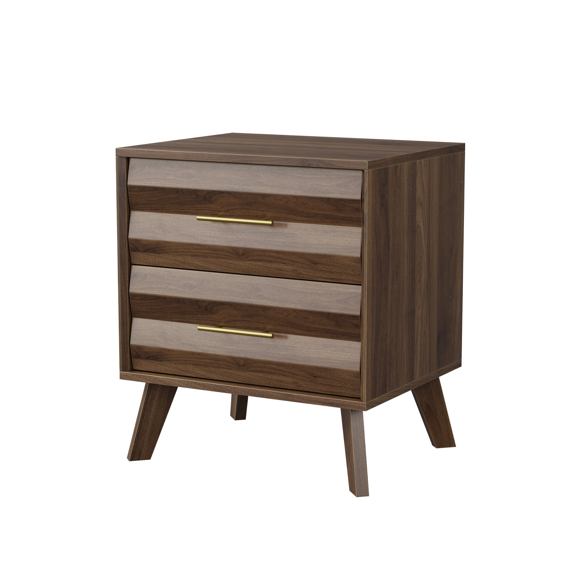 Leumius Nightstand with 2 Drawer, Modern Bedroom Bedside Storage Cabinet, Bedside Table with Metal Handles for Living Room and Bedroom Walnut
