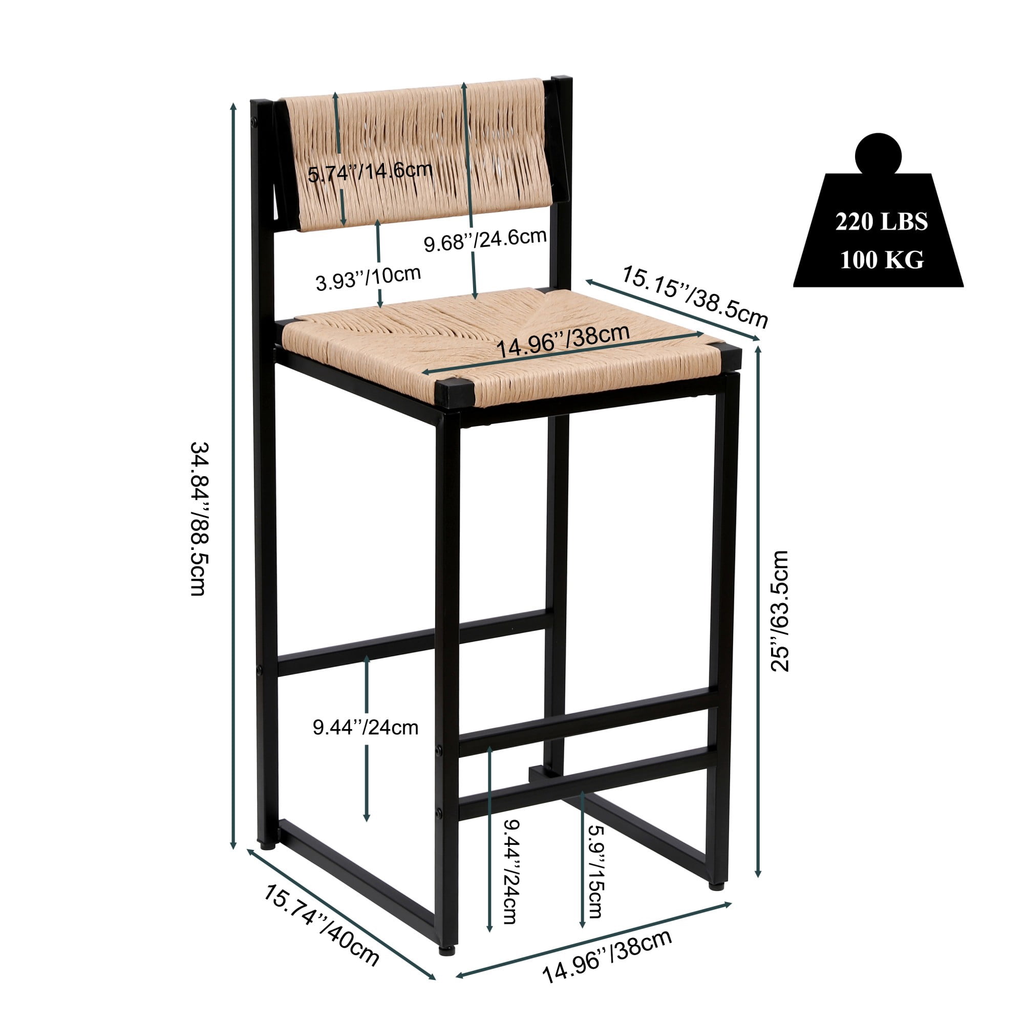 Bar Stools Set of 2 Counter Height Bar Stools,34.84 inch Counter Stool for Kitchen Island, Dining Room,Honey