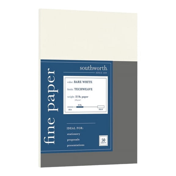 Southworth® Techweave Paper, Letter Size (8 1/2" x 11"), 96 (U.S.) Brightness, 32 Lb, Bare White, Ream Of 50 Sheets