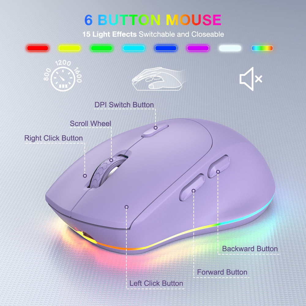 Wireless Keyboard and Mouse Combo with 9 Backlit, Wrist Rest & Phone Holder, Purple