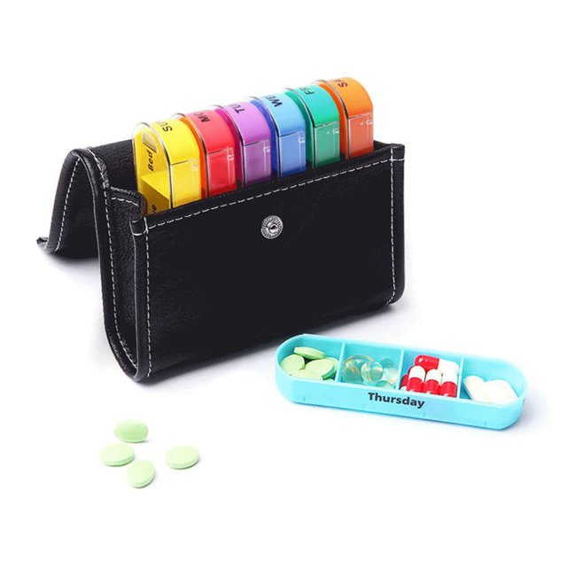Caja de almacenamiento de pastillas de viaje, 7 días a la semana, que incluye bolsa portátil, kit de cuidado corporal