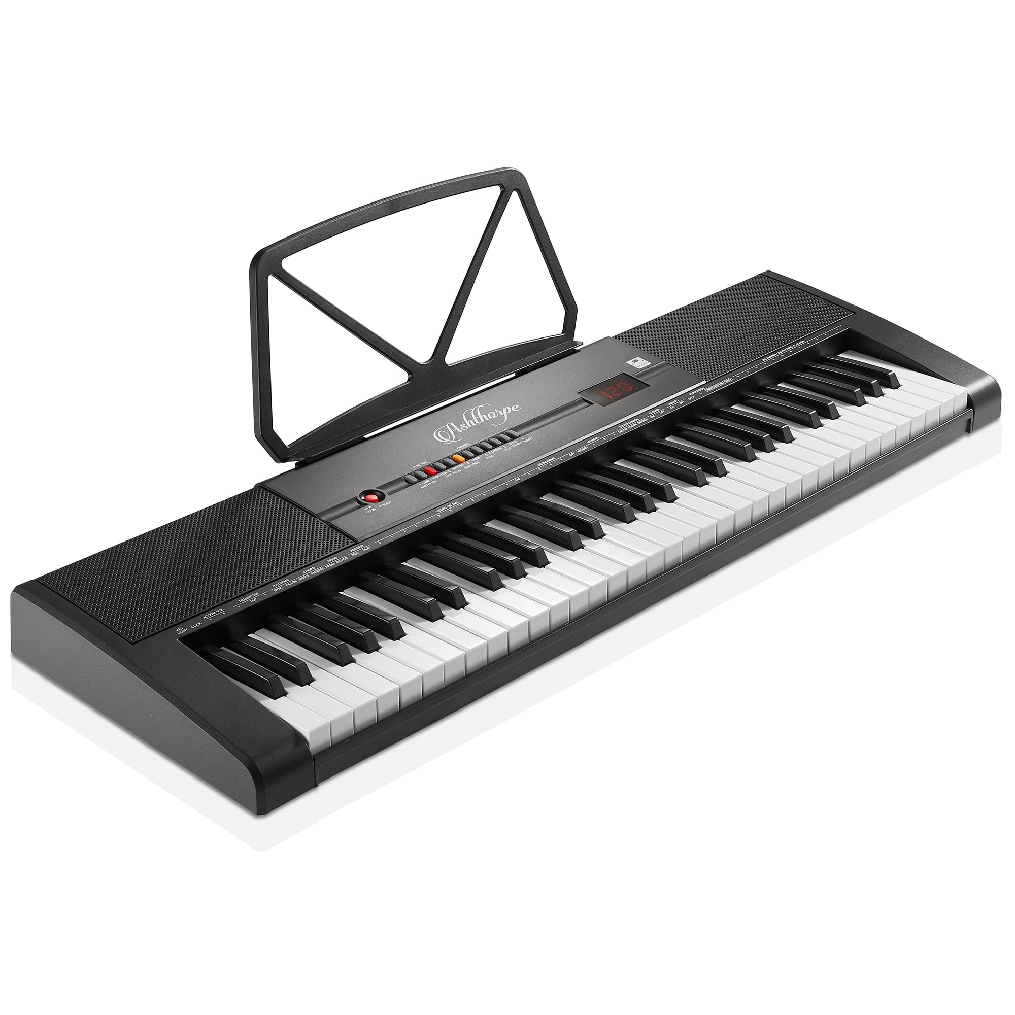 Ashthorpe 61-Key Digital Electronic Keyboard Piano with Light Up Keys, Portable Beginner Kit with Stand and Stool