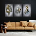 thumbnail image 4 of Modern Bedroom Wall Art Set of 3-3D Metal Effect Couple Canvas Paintings Wall Decor, Abstract Figure Statue Art Prints for Living Room Home Decor - 12x16in Framed, 4 of 6