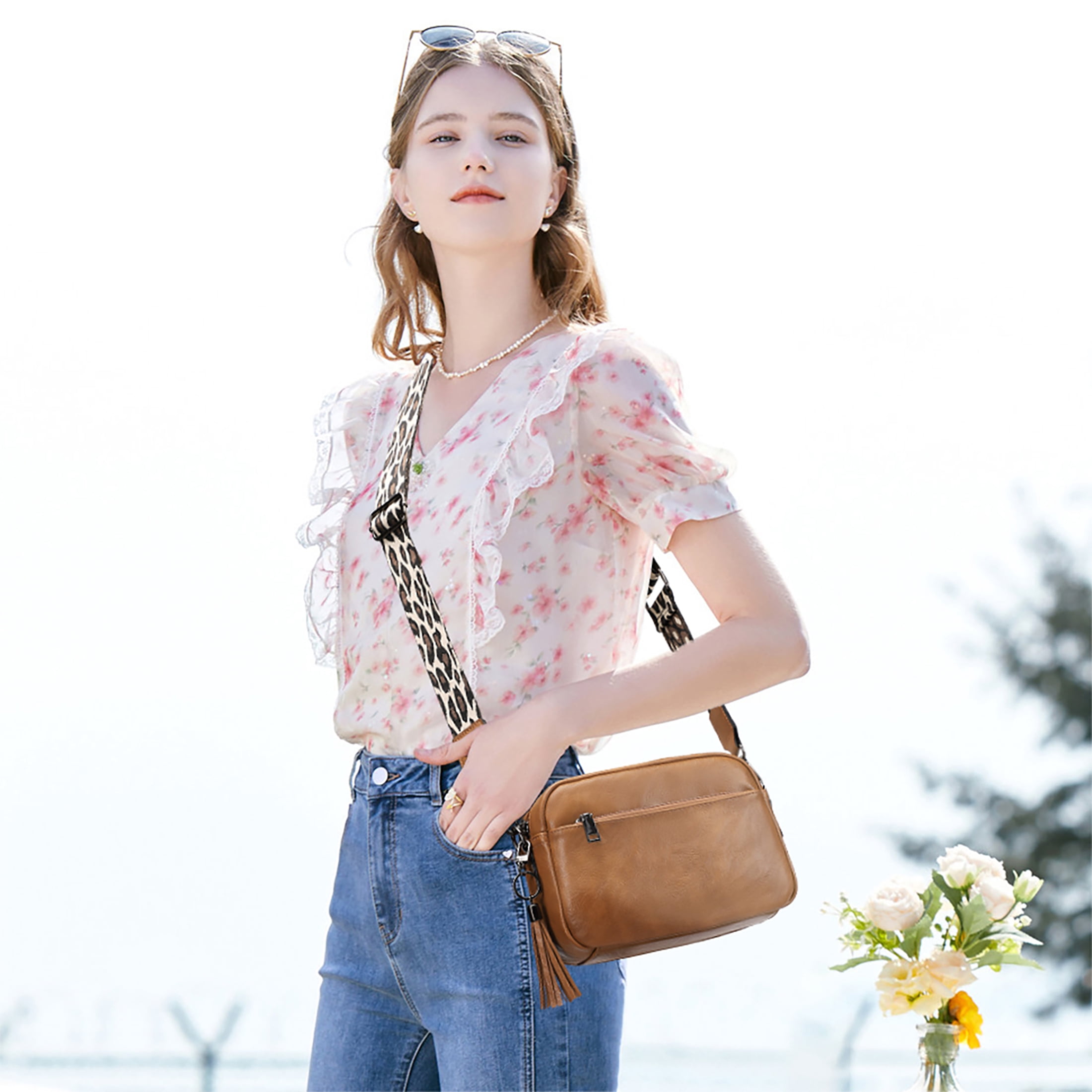 KL928 Small Crossbody Bag for Women Soft FAUX Leather Cell Phone Purse Wallet Purse with Wide Strap(Yellowish Brown)