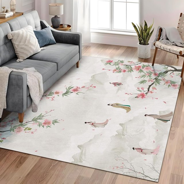 Area Rugs 3x5 ft Floral Ancient Figures Stain Resistant Washable Rug, Machine Washable Rug with Non-Slip, Area Rug for Living Room Bedroom Dining Home Office, Light 5