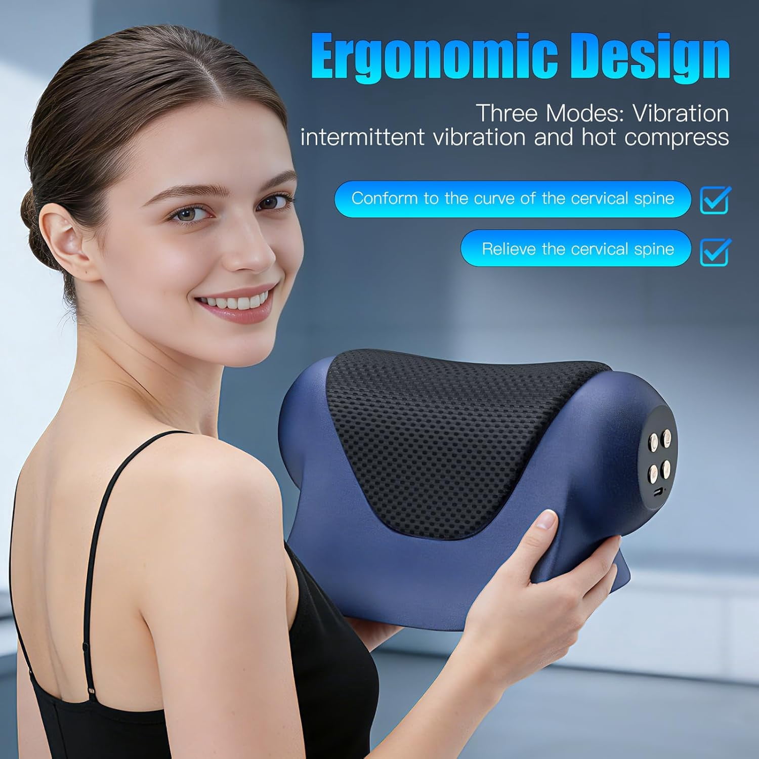 3-in-1 Neck Massager with Heat, Red Light & Vibration Adjustable, Heated Neck Stretcher for Pain Relief