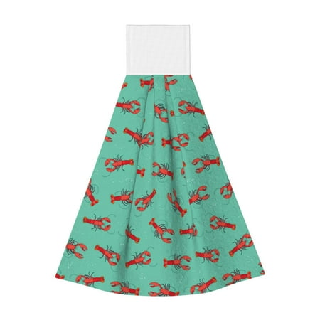

Qekee Cartoon Lobsters 4 Print Hanging Kitchen Towels Coral Velvet Wipe Hand Towel Absorbent Hand Towels Microfiber Tie Towel for Bathroom Kitchen Decor