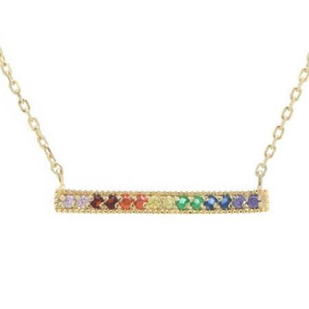 Marisol & Poppy 14kt Gold Plate Over Fine Sterling Silver Rainbow Cubic Zirconia Bar Necklace 18 inches