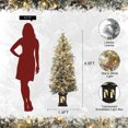 thumbnail image 6 of 4.5ft Pre-Lit Snow Flocked Christmas Tree with 200 LED Lights, Artificial Potted Xmas Tree with 8 Lighting Modes, Faux Berries,Snowman Base, for Holiday Decor,2 Pack, 6 of 7