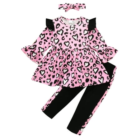 

Canrulo Newborn Baby Girl Long Sleeve Leopard Shirt Tops Long Pant Legging Headband 3PCS Clothing Black 0-6 Months