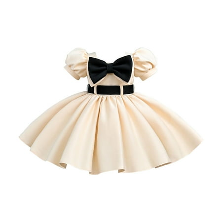 

JAHH Quick Drying Dresses for Children s Short Sleeve Middle Children Summer Baby for Birthday Puffy Girl Dress for Bowknot Flower Dresses Pageant Party Wedding(2-3 Years Beige)