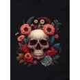 thumbnail image 4 of Floral & Skull Print Casual T-Shirt, Short Sleeves Round Neck Stretchy Sports Tee, Halloween Women's Tops, 4 of 7