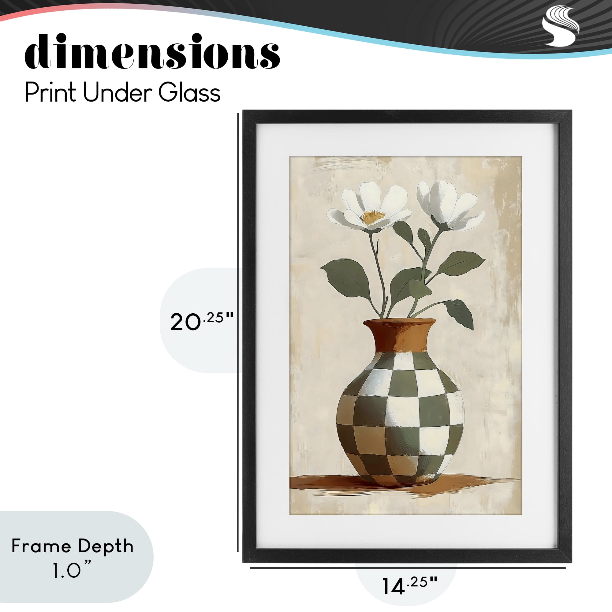 Stupell Industries Checkboard Green Flower Vase Black Framed Print Under Glass, design by Creative Studio