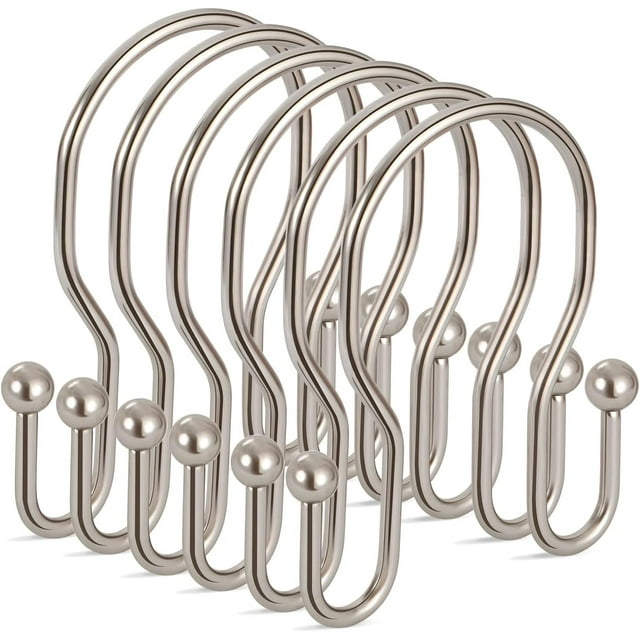 TENOVEL 24 pcs Double Shower Curtain Hooks Rings, for Shower Curtain Shower Hangers Rings for Shower Rods-Brushed Nickel