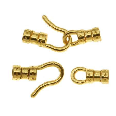 - Gold Tone Brass Fancy Crimp Beads 1.5mm Cord Ends Hook & Eye (5 Sets)