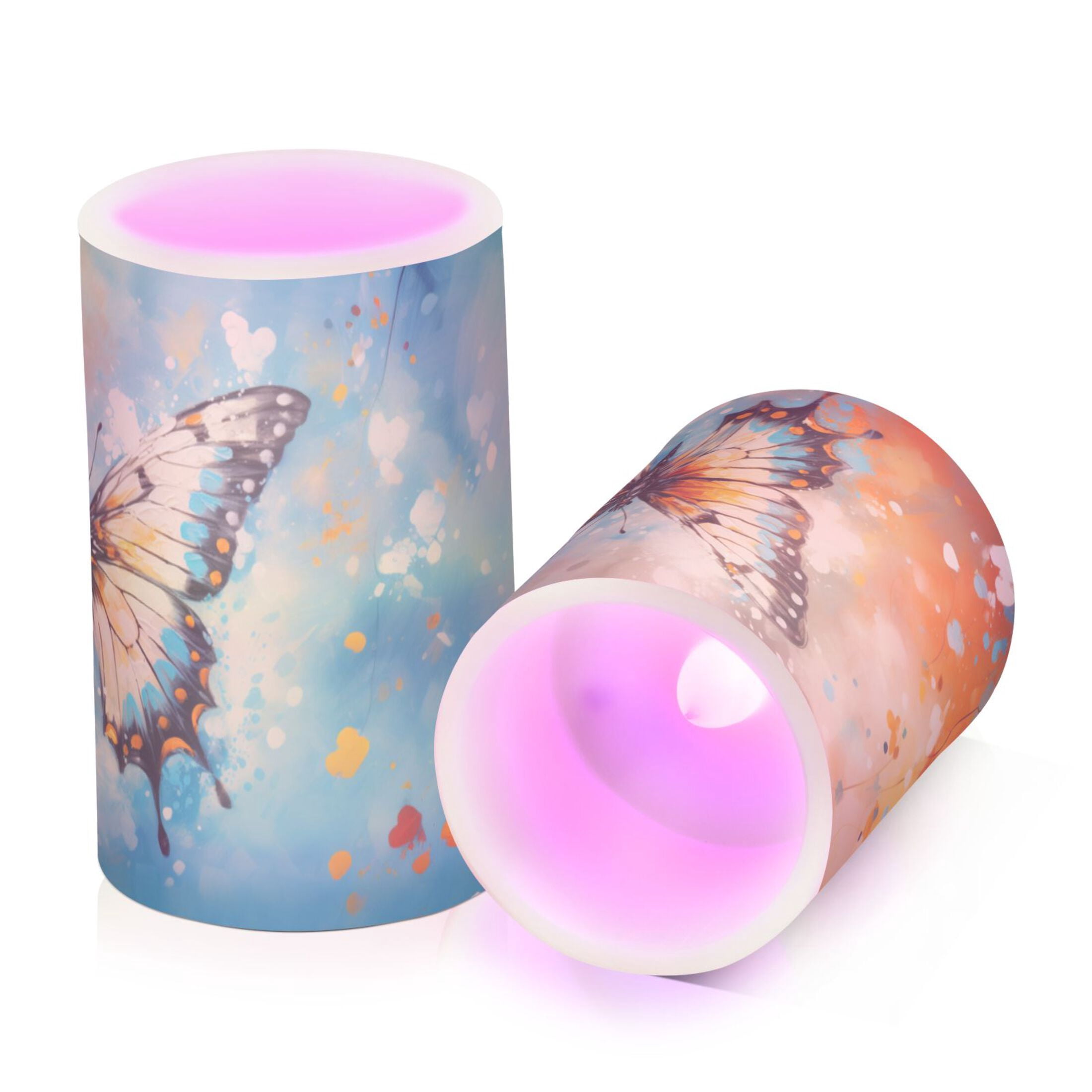Butterfly Painting Flameless Candles&nbsp;LED Lights Battery Operated Candles with Remote and Timers Flicker Lights Votive Set of 2