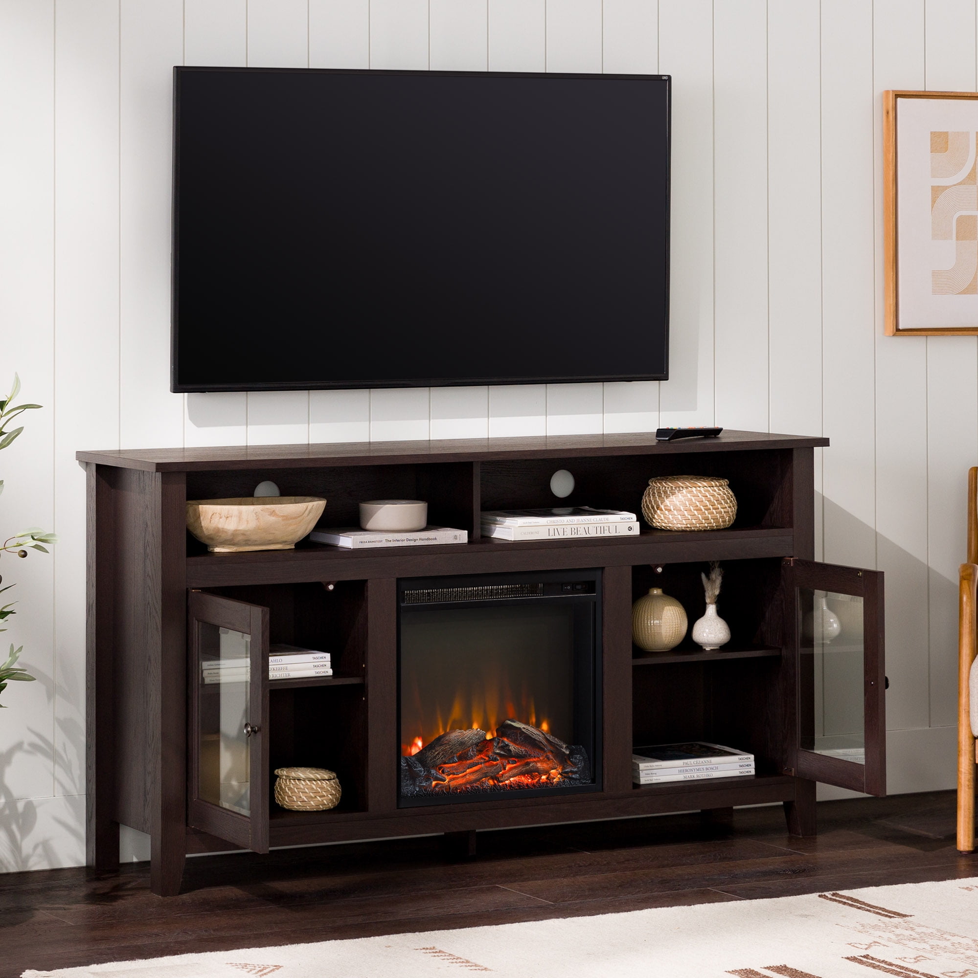 Woven Paths Highboy 2 Door Electric Fireplace TV Stand for TVs up to 65", Espresso