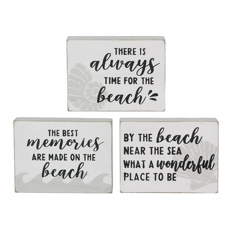 Beach Best Memories Wonderful Place Always Time Block Signs Set of 3 Wood 4