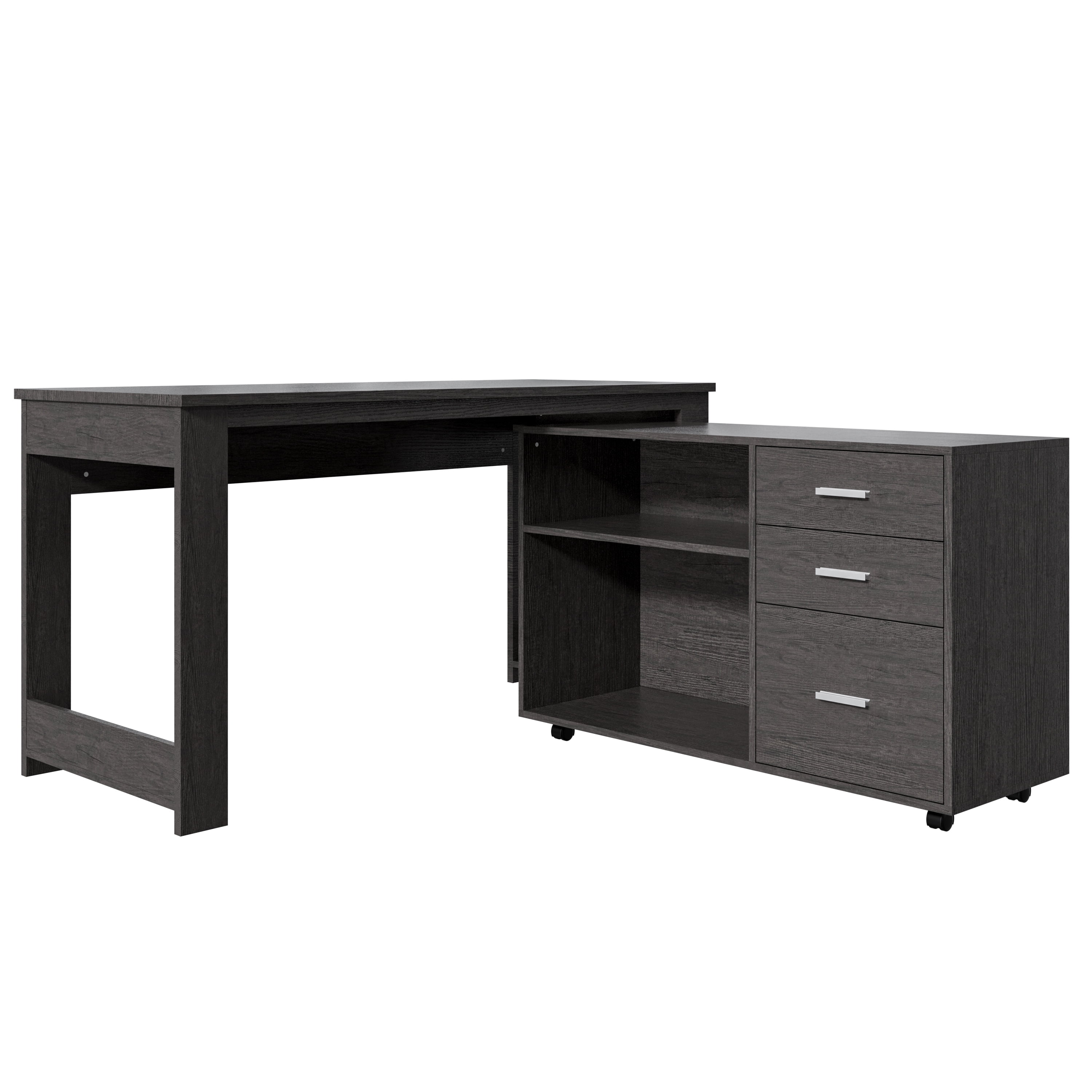 Tolead L-Shaped Lap Desks with Drawers and 2 Shelve, 55 inch Reversible Corner Computer Desks, Black