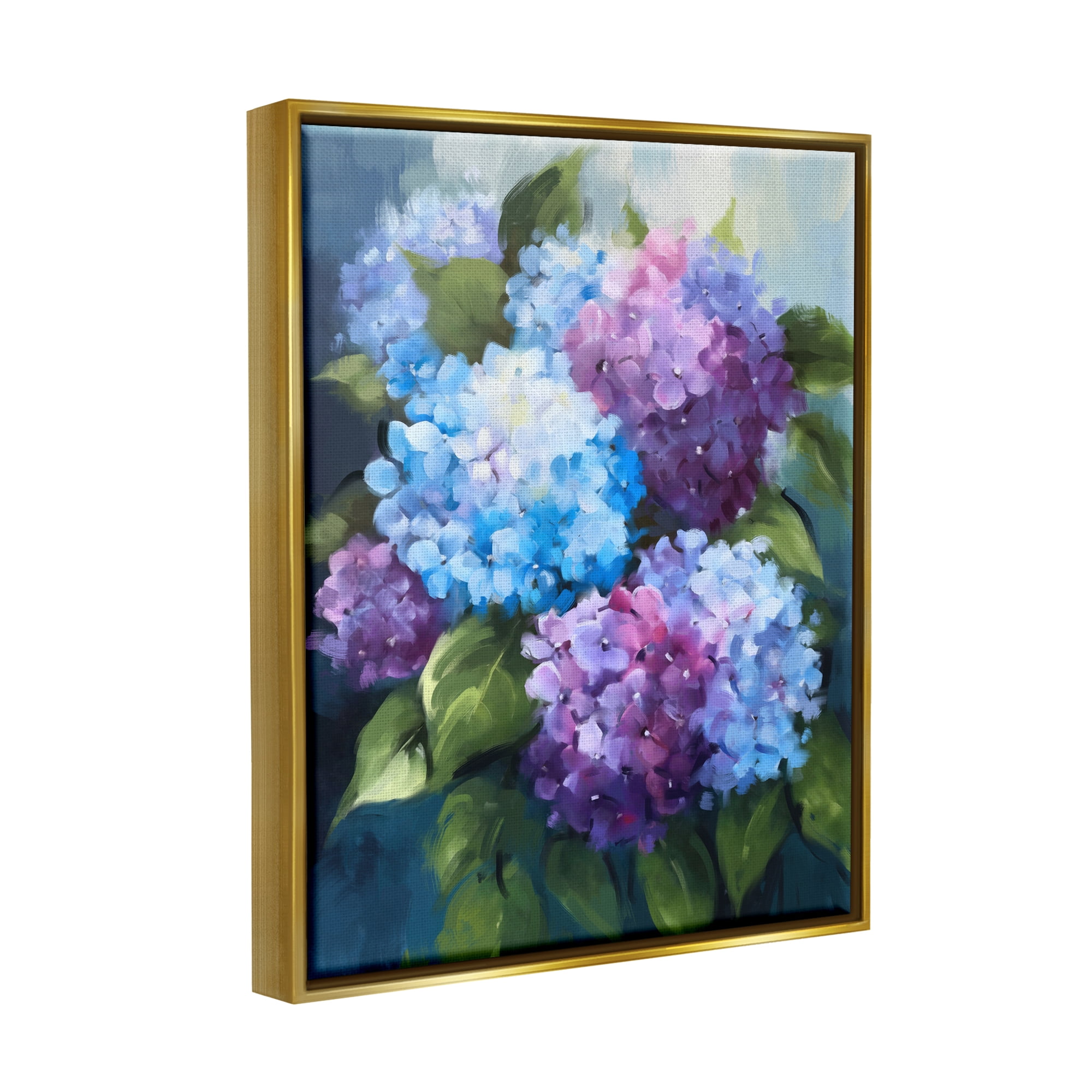 Stupell Industries Blue & Purple Hydrangeas Botanical & Floral Painting Gold Floater Framed Art Print Wall Art, 25 x 31