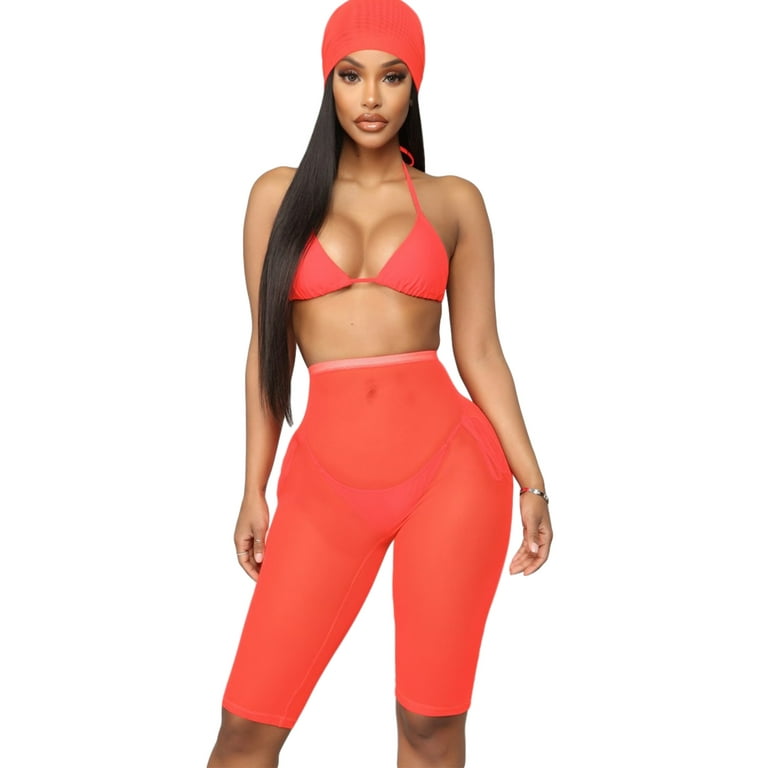 Orange fishnet top shorts