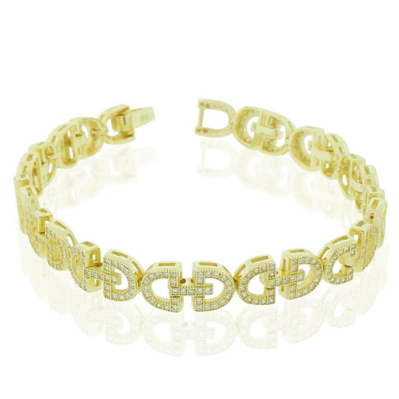 925 Sterling Silver Yellow Gold-Tone Clear CZ D-Link Tennis Bracelet, 7"