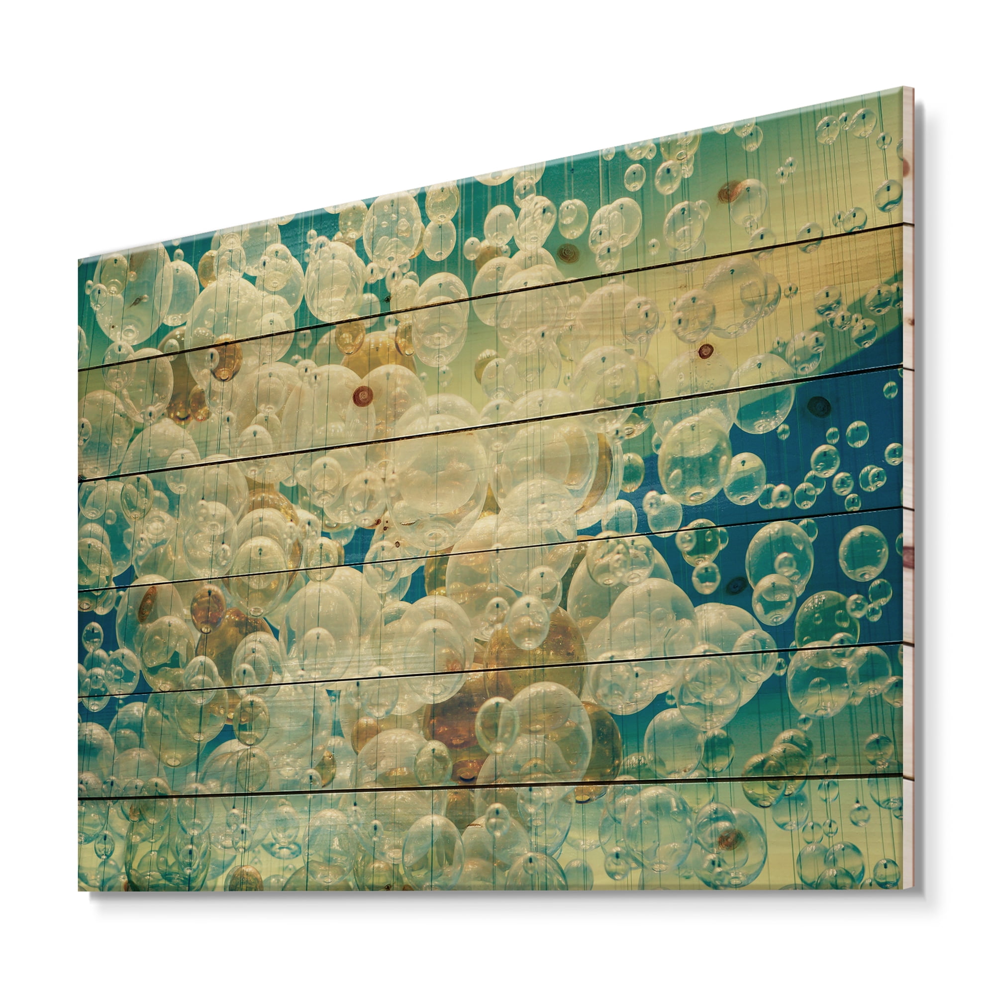 Designart 'Chandelier In The Form of Balls Abstract Art I' Modern Print on Natural Pine Wood