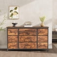 thumbnail image 3 of Bingirl Rayures de Tigre Brun Commode à 10 Tiroirs pour Garde-Robe, Meuble Télé de 55 Pouces, Commode en Tissu de 47 Pouces de Large avec Prises de Courant, Cadre en Acier Robuste pour Chambre et Entrée de Salon, 3 of 7