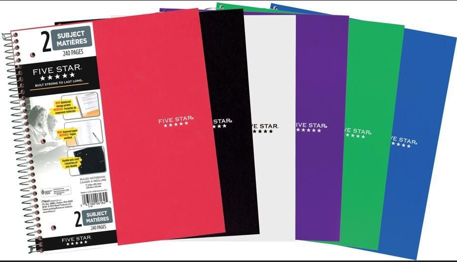 Five Star 2 Subject Notebook 240pg 11",12 pack